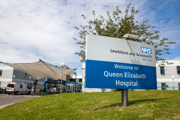 Outside Queen Elizabeth Hospital sign